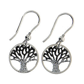 Silver diamond earrings Tree of Life 1.5 cm