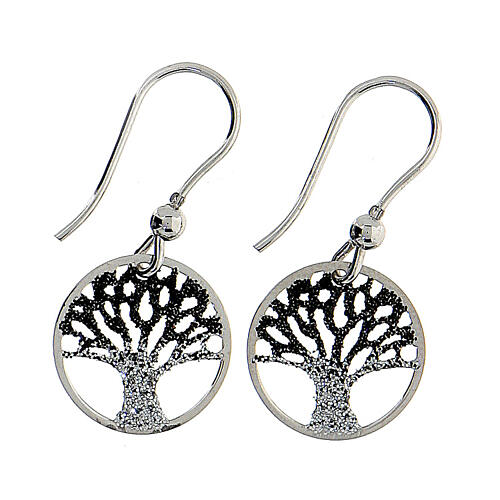 Silver diamond earrings Tree of Life 1.5 cm 1