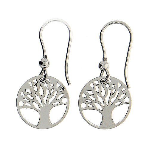 Silver diamond earrings Tree of Life 1.5 cm 3