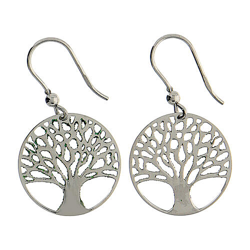 Earrings with green diamond Tree of Life medal, 925 silver 3