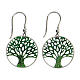 Earrings with green diamond Tree of Life medal, 925 silver s1