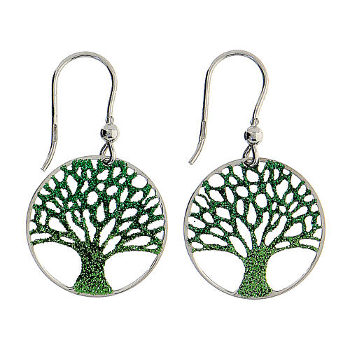 Orecchini Albero della Vita diamantato verde argento 925 1