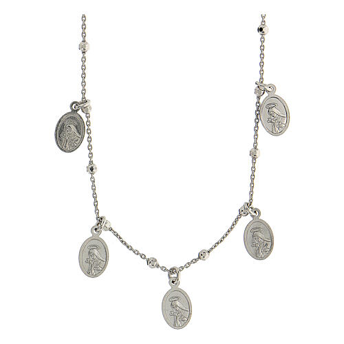 Halskette aus 925er Silber mit bunten Medaillen Heilige Rita 3