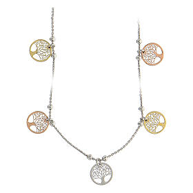 Necklace with Tree of Life medals, different finishes, 925 silver, 46 cm