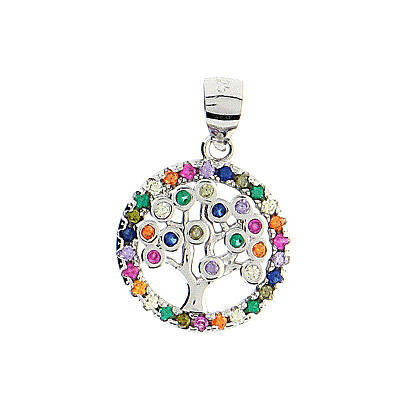 Tree of Life pendant colored zircons silver 926 1.5 cm 1