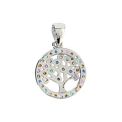 Tree of Life pendant colored zircons silver 926 1.5 cm 3