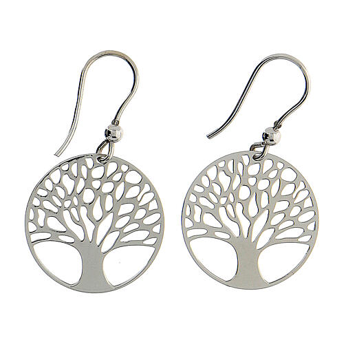 Pendientes plata 925 Árbol de la Vida lúcidos 2 cm 1