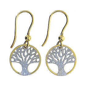 Ohrringe aus 925er Silber Baum des Lebens gold mit kleinen Diamanten, 1,5 cm