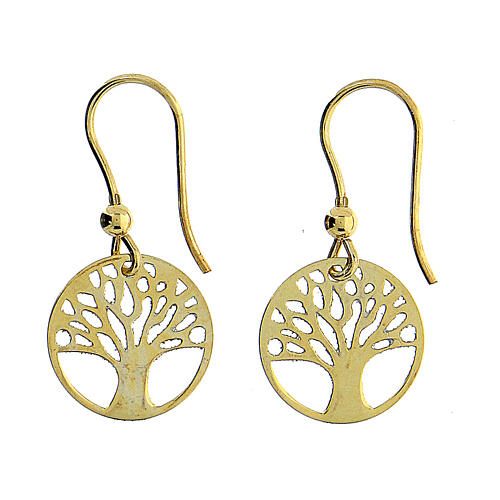 Gold-plated 925 silver diamond Tree of Life earrings 1.5 cm 3