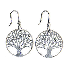 Round 925 silver earrings with diamond Tree of Life 2 cm