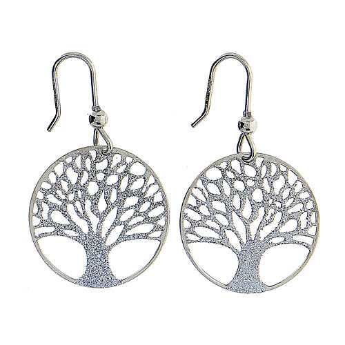 Round 925 silver earrings with diamond Tree of Life 2 cm 1