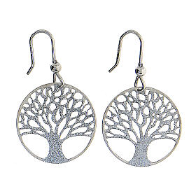 Round earrings 925 silver Tree of Life diamond 2 cm