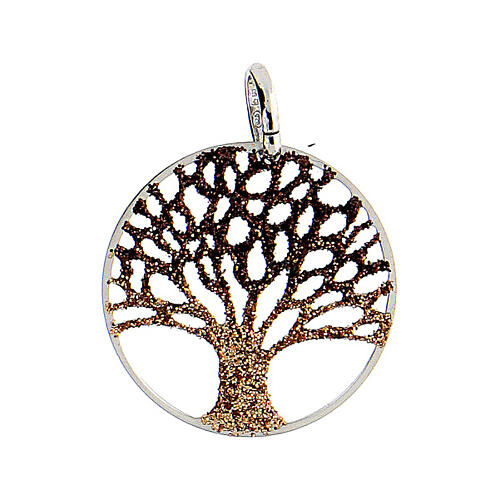 Ciondolo rotondo 2 cm argento 925 Albero della Vita diamantato 1
