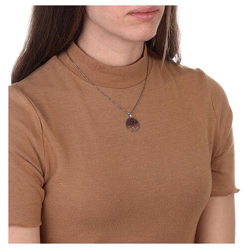 Ciondolo rotondo 2 cm argento 925 Albero della Vita diamantato 4