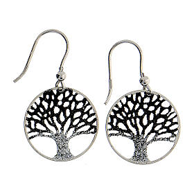Tree of Life 925 silver diamond earrings 2 cm