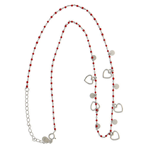 Necklace with hearts and red beads, 925 silver, 44 cm 5