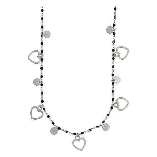 Necklaces with blue beads and hearts, 925 silver, 44 cm 1