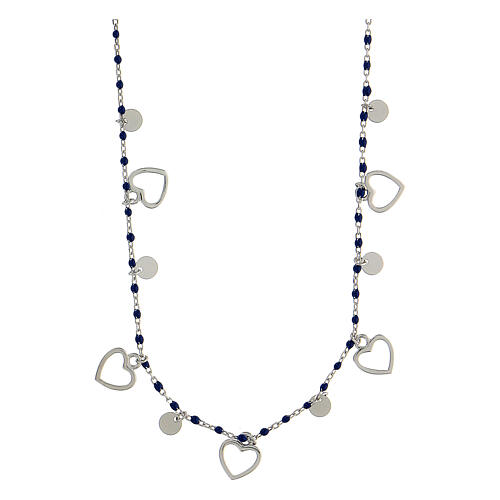 Necklaces with blue beads and hearts, 925 silver, 44 cm 3