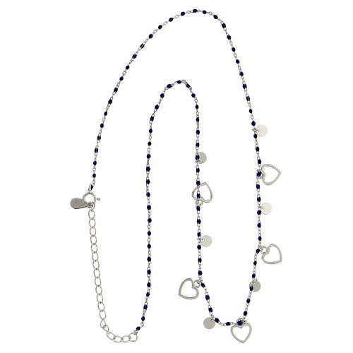 Necklaces with blue beads and hearts, 925 silver, 44 cm 5