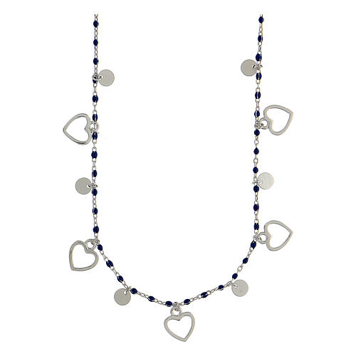 Collar corazones plata 925 granos azules 44 cm 1