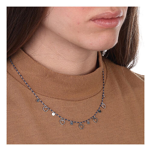 Collar corazones plata 925 granos azules 44 cm 2