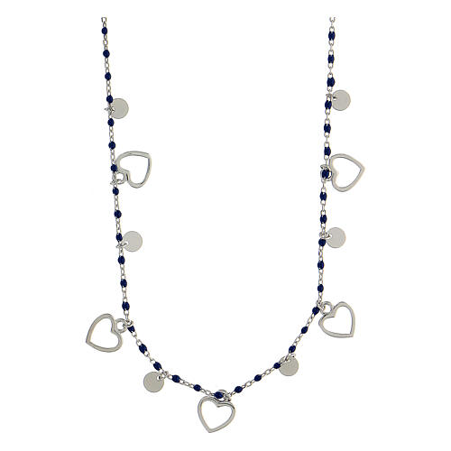 Collar corazones plata 925 granos azules 44 cm 3