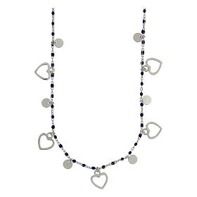 925 silver hearts necklace with blue beads 44 cm