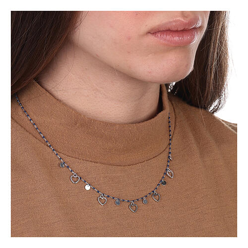925 silver hearts necklace with blue beads 44 cm 2