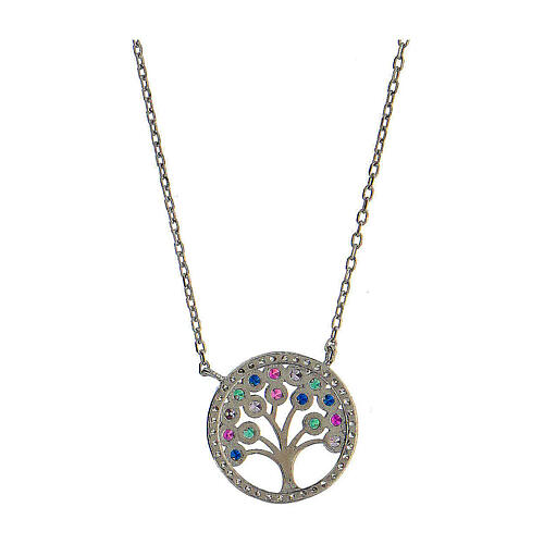 Halskette aus 925er Silber mit Baum des Lebens und bunten Zirkonen 3