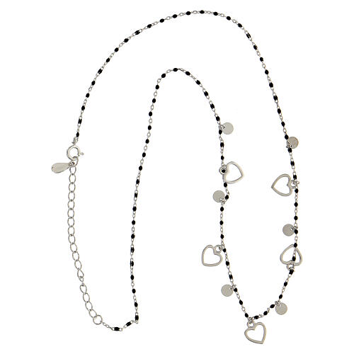 Necklace with hearts and black beads, 925 silver, 44 cm 4