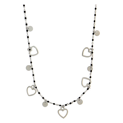 Hearts necklace black beads 1 mm in 925 silver 3