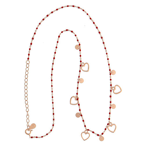 Necklace in 925 rosé silver hearts red beads1 mm 5