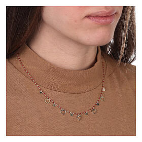 Necklace with hearts and beads of 1 mm, gold plated 925 silver