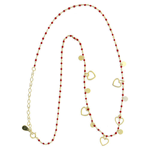 Necklace with hearts and beads of 1 mm, gold plated 925 silver 5