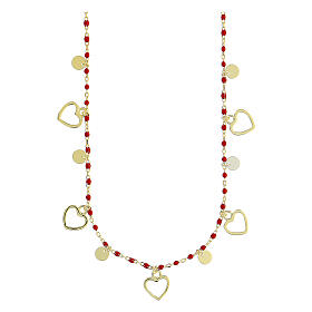 Collier argento 925 dorato cuori grani 1 mm