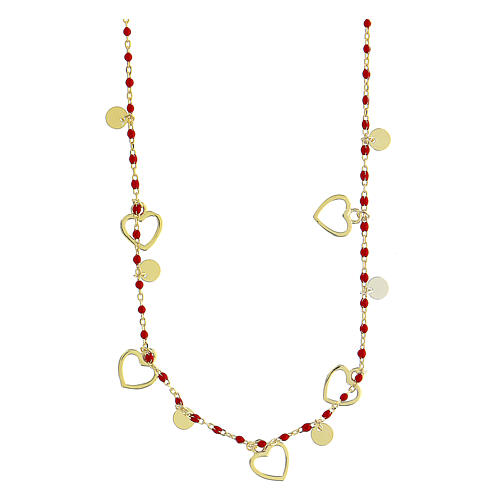 Necklace 925 silver golden hearts grains 1 mm 3