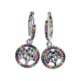 Tree of Life earrings, 925 silver and colourful zircons, 2.5 cm