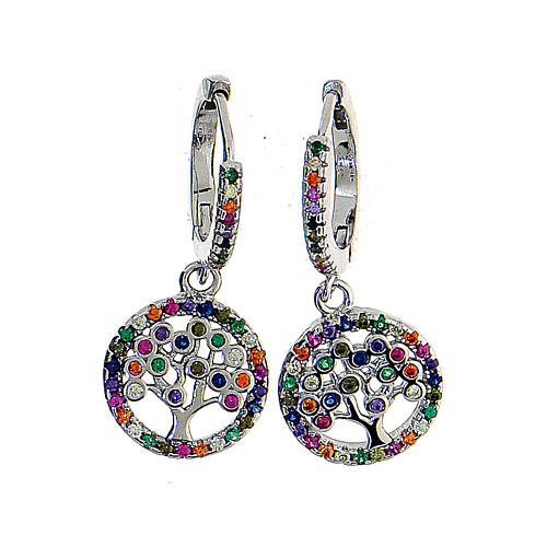 Tree of Life earrings, 925 silver and colourful zircons, 2.5 cm 1