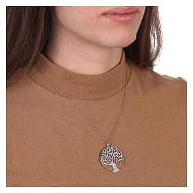 Pendentif argent 925 diamanté or Arbre de la Vie 3,5 cm diamètre