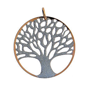 Silver Tree of Life pendant with golden zirconia diameter 3.5 cm