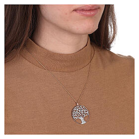 Silver Tree of Life pendant with golden zirconia diameter 3.5 cm