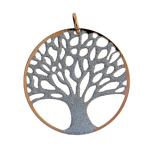 Silver Tree of Life pendant with golden zirconia diameter 3.5 cm 1