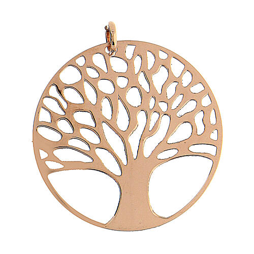 Silver Tree of Life pendant with golden zirconia diameter 3.5 cm 3