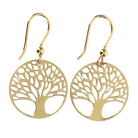 Pendientes dorados Árbol Vida 2 cm plata 925