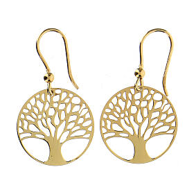 Pendientes dorados Árbol Vida 2 cm plata 925