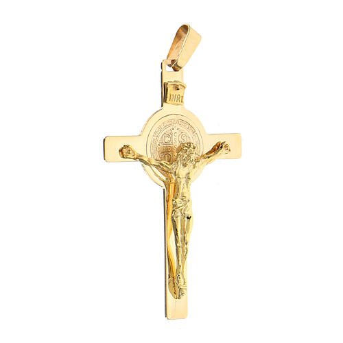 Latin cross pendant, Saint Benedict medal, 14K gold, 6x3.5 cm, 8 g 2
