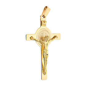 Pendentif croix latine Saint Benoît or 14K 6x3,5 cm 8 g