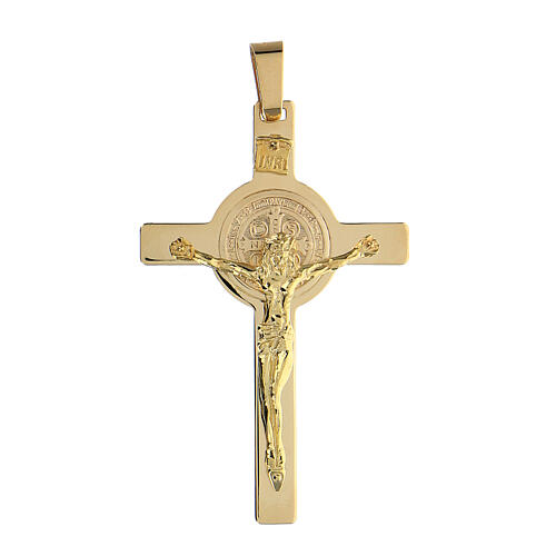 Zawieszka krzyż liniowy Święty Benedykt złoto 14k 8 g 6x3,5 cm 1