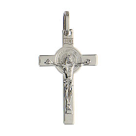 Kruzifix aus rhodiniertem 925 Silber mit Sankt Benedikt, 3 x 2 cm