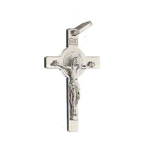 Kruzifix aus rhodiniertem 925 Silber mit Sankt Benedikt, 3 x 2 cm 2